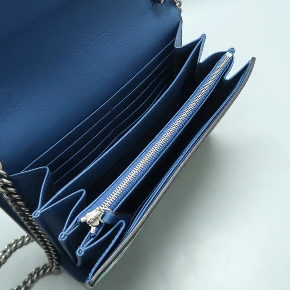 100% Auth GUCCI Dionysus Chain Wallet Blue Blooms Canvas Shoulder Bag 922-121324 - Picture 9 of 12